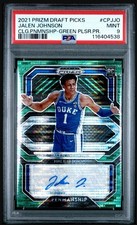 PSA 9 - JALEN JOHNSON #/25 Auto 2021 Prizm DP Penmanship GREEN PULSAR - DUKE RC