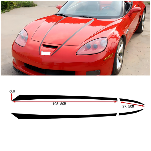 PVC Black Car Hood Decal Graphic Strip Sticker For Corvette C6 Z06 2005-2013 - Picture 1 of 2