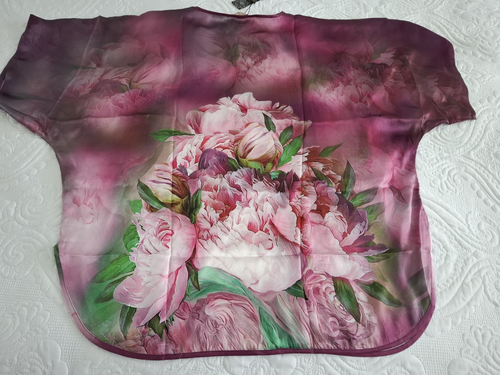 Mulberry silk kimono tunic pink floral NEW with tags / one size - Picture 8 of 15
