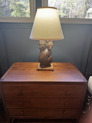 Reed Bros. Cotati Hand Carved Walnut Squirrel Table Lamp, very RARE!
