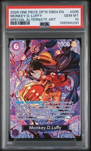 2026 ONE PIECE OP15-EB04-ADVENTURE ON KAMI'S ISLAND #005 MONKEY D. LUFFY PSA 10