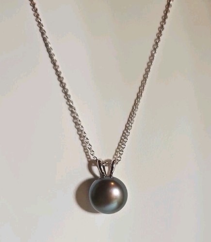 HONORA Single GENUINE GRAY PEARL 925 Sterling SilverPendant & Chain 18" ELEGANT - Picture 3 of 15