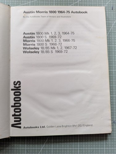 Austin Morris 1800 & Wolseley 18/85 (1964-1975) Owners Workshop Manual - Picture 2 of 7