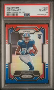 Jalin Hyatt 2023 Panini Prizm #378 Red White Blue Rookie PSA 10