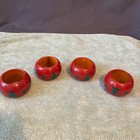 Set of 4 Vintage Red Hand-Painted Wooden Napkin Rings with Floral Design, Made i