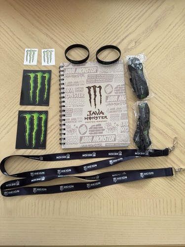 Monster Energy Drink Java Promo Lote Cuaderno, Pulseras, Pegatinas, etc.