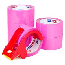 Pink Packing Tape with Refillable Dispenser 6 Rolls x 1.88 inch x 55 Yards, T...