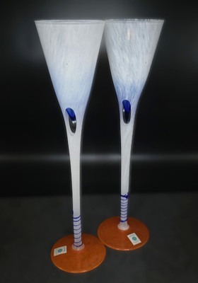 Pair 11.5 in. VSETIN BOHEMIA ART GLASS Champagne Flutes Hand Made CZECH REPUBLIC