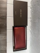 Gucci Interlocking Heart GG Red Leather Long Zipper Wallet With Box
