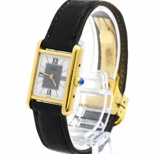 Cartier Must Tank Vermeil Gold Plated Leather Quartz Women's Watch Accessary