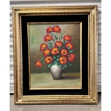 Impasto Floral Still Life Oil Painting on Canvas Flowers in Vase Signed 28"/25"