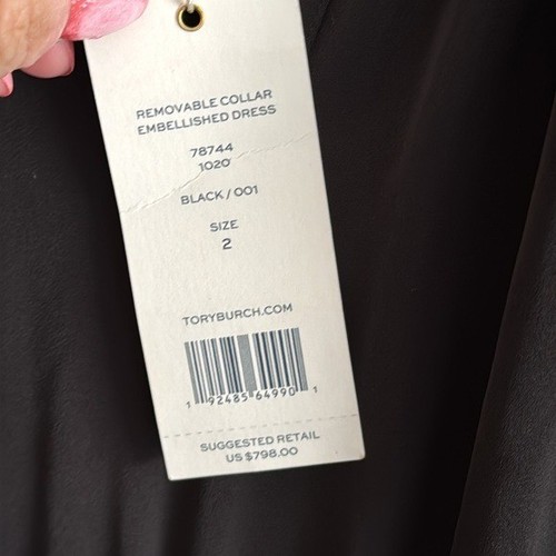 NEW Tory Burch 2 black pleated dress gold sequin womens embellished $798 nwt - Picture 3 of 15