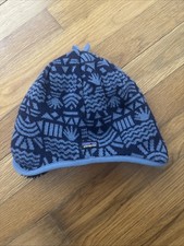 Patagonia Baby Beanie Cap Reversible Fleece Lined Blue Winter Size 24 M