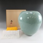 Blue porcelain jar made by Living National Treasure Uichi Shimizu vase China _