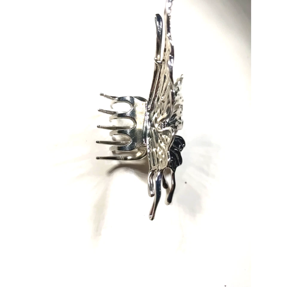 Suporte de cauda de pônei cabelo barrette coque bagunçado borboleta grande tom prata - Imagem 3 de 4