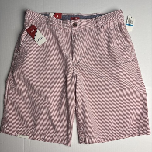 Izod Sandy Bay Seersucker Herren Gr. 36 Shorts rot weiß gestreift neu Etikett Baumwolle
