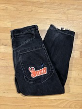 JNCO Wide-Leg Black Denim Jeans Relaxed Fit Logo Embroidered, size 34/32
