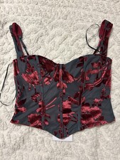 Princess Polly Red Gray Floral Corset Top 95 Cotton US 4 AU/UK 8 EU 36