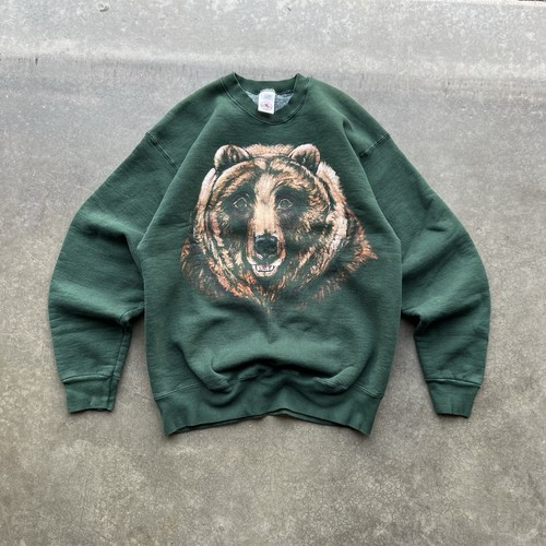 Vintage 90s Bear Men’s Large Long Sleeve Pullover Crewneck Green Sweatshirt