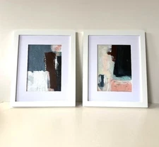 LOT of 2 original signed Abstract Paintings white matted and framed 9 x 11 OOAK