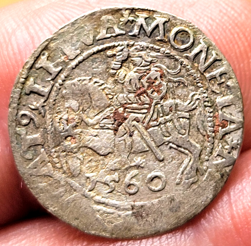 LITAUEN / POLEN 1560 SILBER HALB GROSCHEN REITER & ADLER