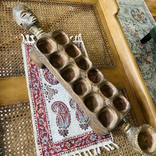 Antique Hand Carved African Woman Man Figural Mancala Game Board Tribal Art