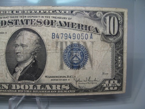 1934  $10 TEN DOLLAR Silver Certificate. B/A Block. - Picture 4 of 14