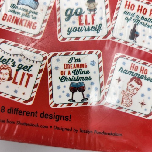 Set 8 Sottobicchieri Natalizi Kitchy Sogno Un Vino Festa di Natale Divertenti  - Foto 9 di 14