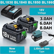 2PACK BL1860B For Makita 18Volt 8.0Ah LXT Li-Ion Battery BL1840 BL1850 / Charger