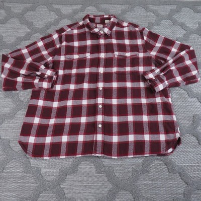 Levis Flannel Shirt Mens XXL Maroon/White Worker Check Plaid Standard Fit
