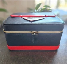 Shiseido Makeup Train Case (Hard Case) Carrier W/Mirror Black/Red Zip Close NEW!