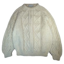 House of Ireland Ivory Cable Knit Heavy Fisherman Pure Wool Sweater Sz M/L