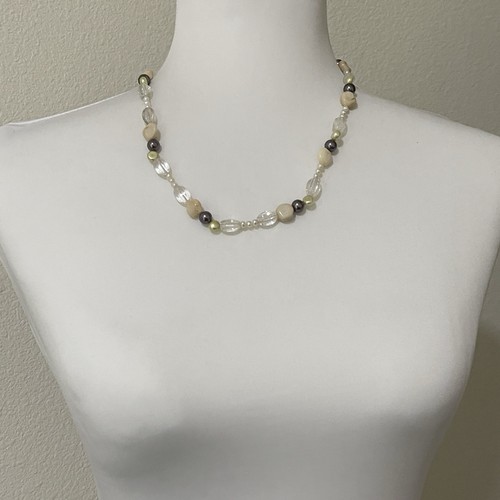 Multicolor Beaded Necklace Multiple Stones Quartz Pearls 20" Natural Jewelry 925 - Picture 5 of 8