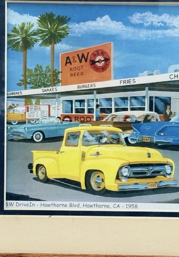 Stan Cline Framed Lithograph Print A&W Drive In 1958 16x13.5 Artist Signed2011 - Picture 3 of 5
