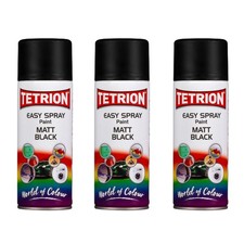 Tetrion All Purpose Matt Black Aerosol Fast Drying Easy Spray Paint 400ml x3