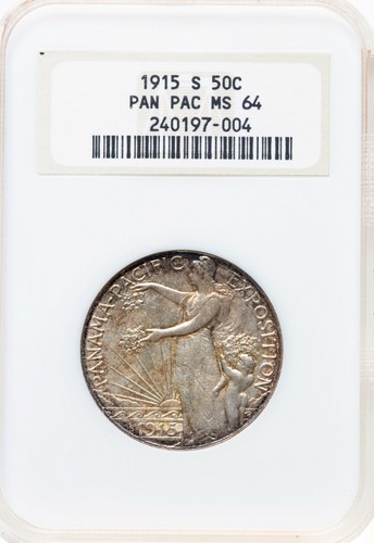 1915-S Pan-Pacific Silver Commemorative Half Dollar -  NGC MS 64 - Cool Tone - Picture 1 of 2