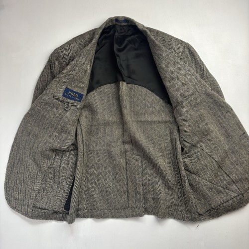 Polo Ralph Lauren Tweed Blazer Linen Silk Wool Blend 44R Herringbone Suit Italy - Picture 4 of 8