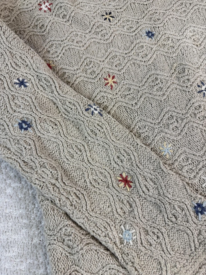 J Jill Handknit Sweater Womens Large Floral Embroidered Silk Linen Pullover - Image 3 of 4