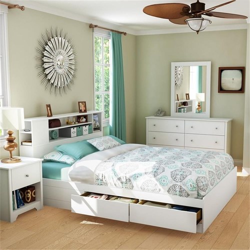 South Shore Vito Queen Bookcase Storage Bed in Pure White - Picture 2 of 2