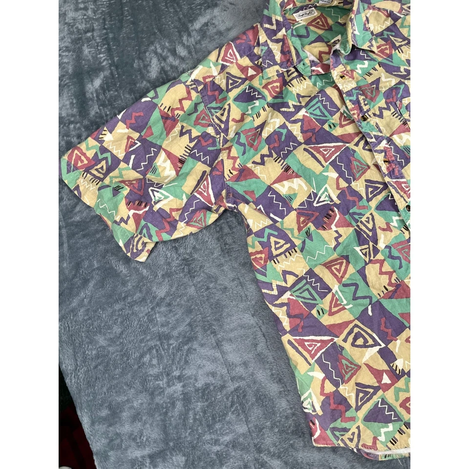 Camisa Bugle Boy Co Vintage Años 90 Geométrica Abstracta Botón Para Hombre XL Púrpura Verde azulado Foto 4 de 4