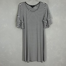 Karen Kane size XL A-line dress jersey stretch black stripe ruffle short sleeve