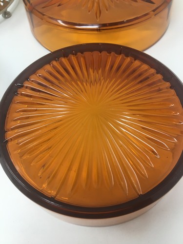 2 Piece Set Farberware Amber Glass Metal Baskets and Glass Dishes Candy - Picture 6 of 9