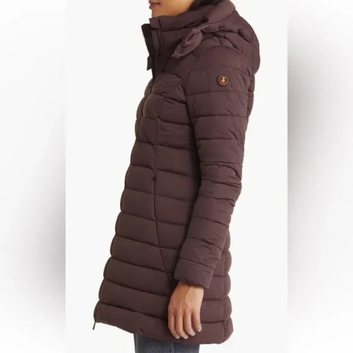 Neu mit Etikett neu SAVE THE DUCK Dorothy gefütterte Jacke Mantel mit Kapuze burgunderrot schwarz Small - Bild 4 von 10