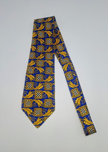 CORBATA GIANNI VERSACE 100% SEDA FIRMADA AZUL/ORO BARROCO VINTAGE DISEÑADOR Excelente - Imagen 2 de 4