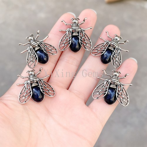 10 Stck. Blauer Sandstein Zikade Fliege Anhänger Brosche Chakra Reiki Heilung Amulett - Bild 1 von 6