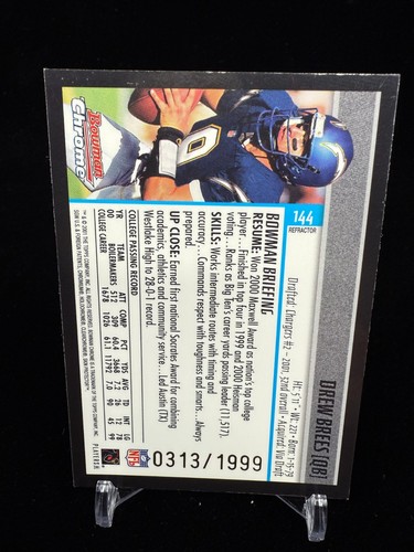 Drew Brees 2001 Bowman Chrome Refractor #144  313/1999 Rookie RC - Picture 6 of 12