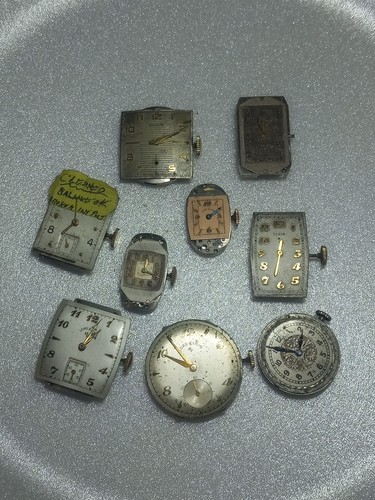 Konvolut 9 Lord Elgin / Elgin Uhrwerke für Ersatzteile - Steampunk - Kunst / Basteln