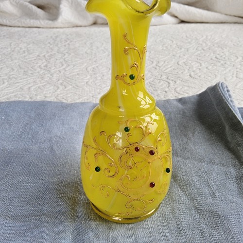 antique bohemian spatter yellow glass carafe minature guilt franz welz czeck - Picture 4 of 13