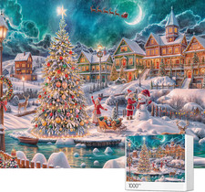 Jigsaw Puzzles for Adults, Christmas Tree Snowman Christmas Eve Night Holiday Im