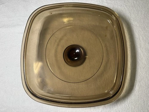 Vintage Pyrex 23 A7C Amber Square Glass Lid 8 Inch Replacement Cover USA Brown!!